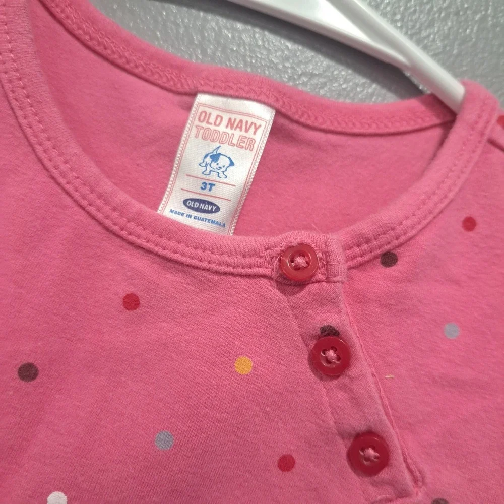 VTG Old‎ Navy Toddler 3T Girls Pink Polka Dot Short Sleeve Henley T-Shirt 2004